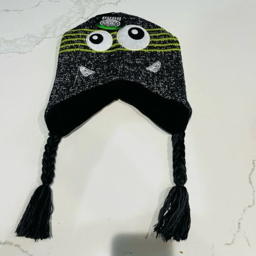 Kids' Black and Green Beanie with Eyes by